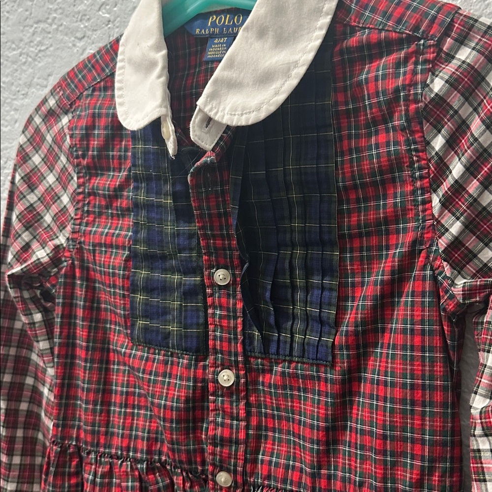 Polo Ralph Lauren Red Blue White‎ Plaid Christmas Holiday Dress Kids Size 4 - Picture 6 of 9
